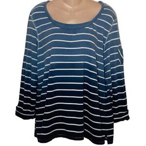 Tommy Hilfiger XL Womens Blue White Striped 3/4 Sleeve Pullover Top Cotton Blend
